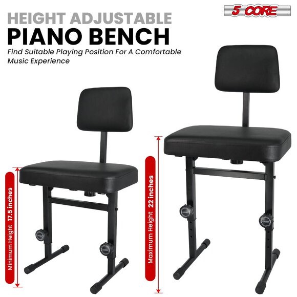 Piano Bench Height Adjustable Keyboard Stool ThickPadded Cushioned Seat Backrest - Picture 2 of 9